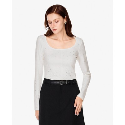 GIGI - Áo kiểu nữ cổ vuông tay dài đính đá_G1211T252253-00