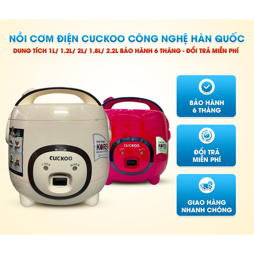 Nồi Cơm Điện Mini CUCKOO 1.2L–1.8L – Công Suất 700W, Lòng Nồi Tráng Men Chống Dính Cao Cấp