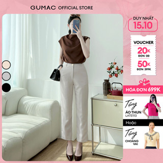 Quần ống đứng lai baggy nhẹ đính khuy nút vàng thời trang GUMAC LQE0819