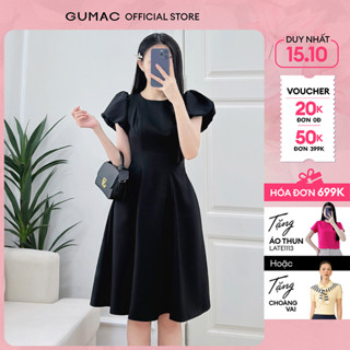 Đầm nữ thiết kế form A xòe tay bí chất liệu chéo thái mềm mịn thoáng mát thời trang GUMAC LDF0401