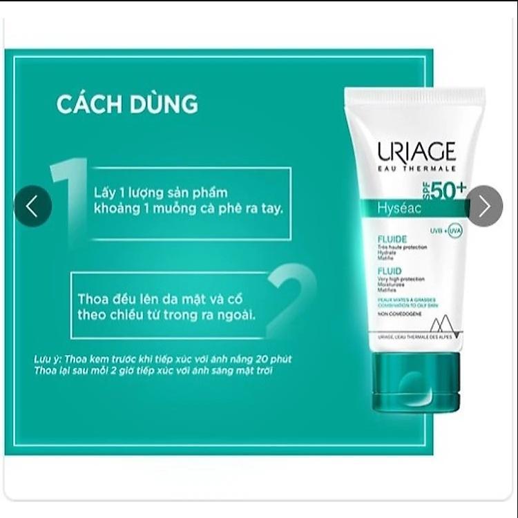 Ảnh 3 của Kem chống nắng Uriage Hyseac SPF 50+ Fluide kết cấu mỏng nhẹ, kiểm soát nhờn, cho da dầu mụn 50ml