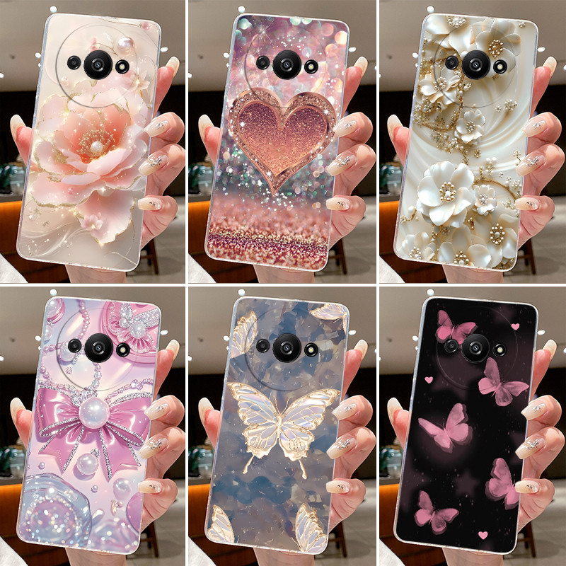 Ốp Lưng Cho Xiaomi Redmi A3 A3X A3 Pro Hoa Đẹp Bướm Nơ Vỏ Điện Thoại RedmiA3 A3Pro Silicon Mềm Trong
