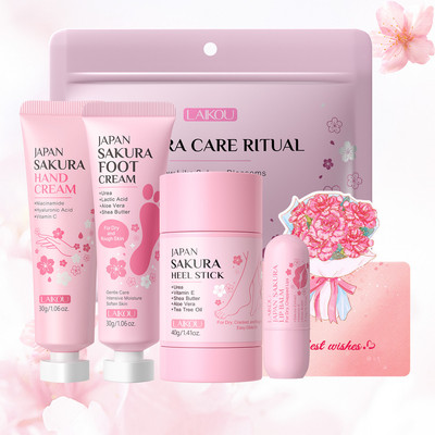 Bộ 5 món chăm sóc môi chân tay LAIKOU Sakura - Độ ẩm tối ưu cho giày cao gót, môi & da Chăm sóc da mùa đông Quà tặng Giáng sinh