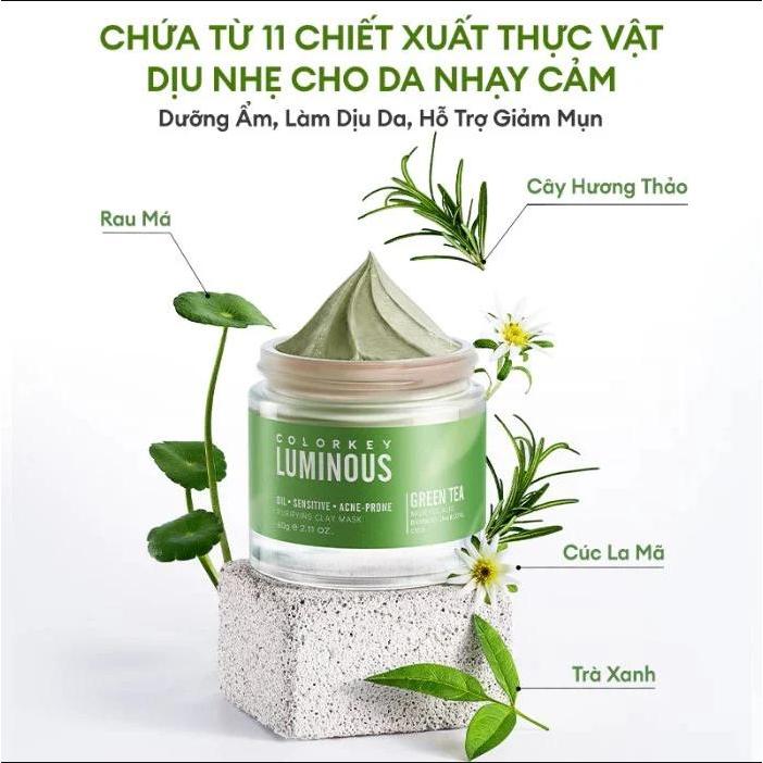 Ảnh 3 của Mặt Nạ đất sét bùn khoáng Colorkey Luminous Green Tea Purifying Cleansing Clay 60g