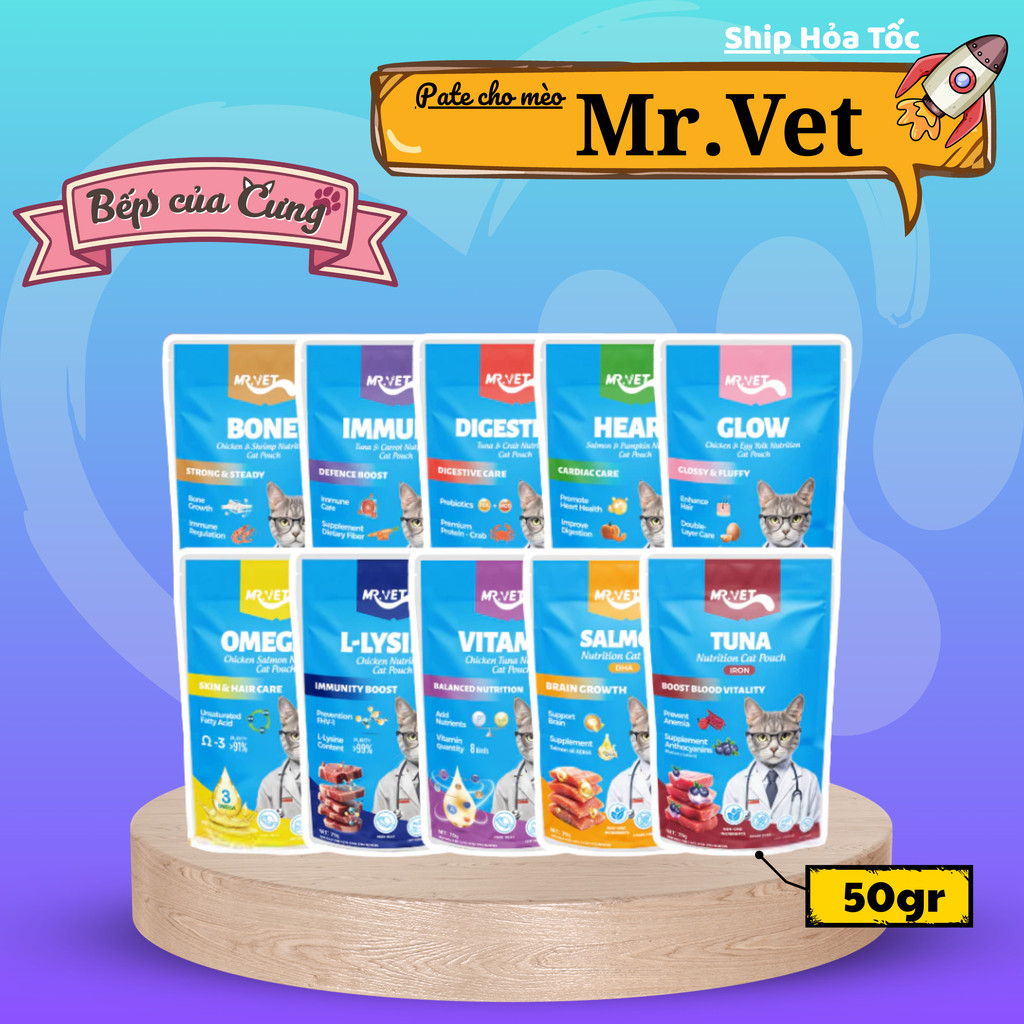[50g] Hạt Cho Mèo MRVET/Mr.vet Gói Sample Dùng Thử, Túi tiện lợi ,Túi du lịch MRVET - Bếp Của Cưng