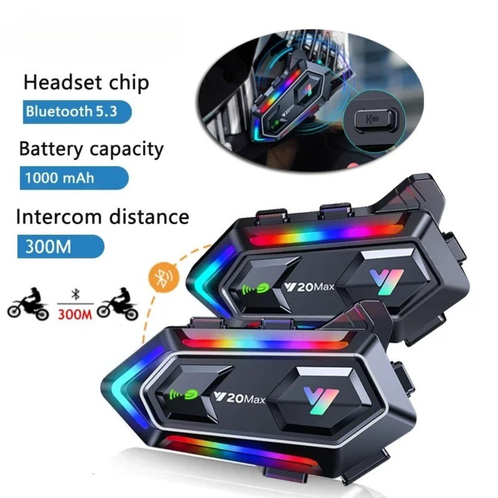 Y20 MAX Mũ bảo hiểm xe máy Intercom V5.3 Bộ cuộc gọi rảnh tay 1000mAh cho 2 Rider Intercomunicador M