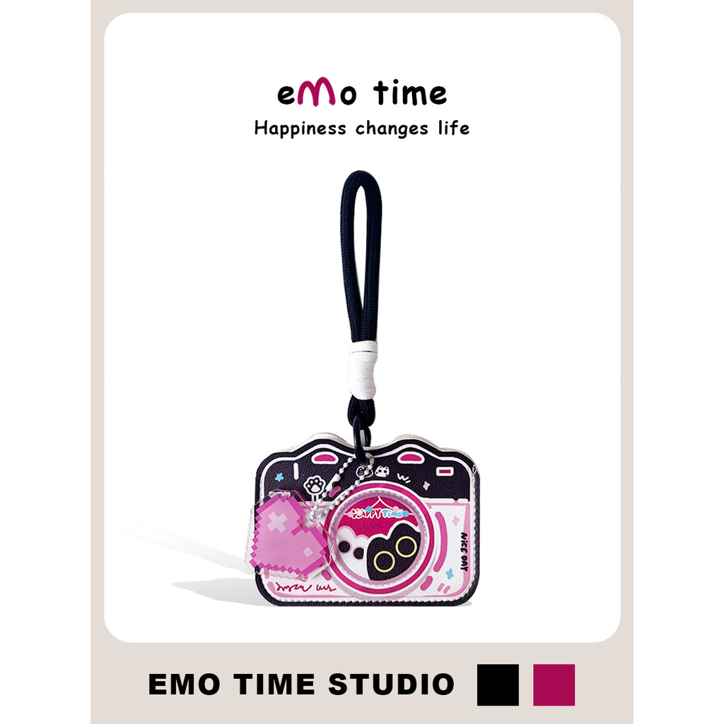 Emo Ban Đầu Dễ Thương Tình Yêu Mèo Camera Da Đựng Thẻ Xe Buýt Tàu Điện Ngầm Căng Tin Kiểm Soát Truy 