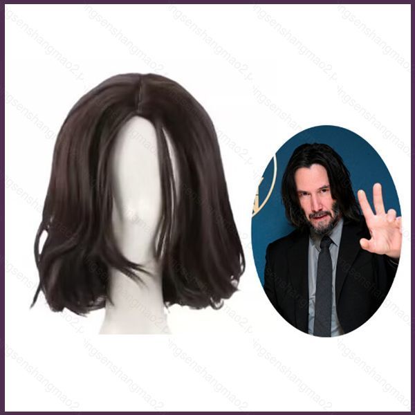PS2 John Wick Chương 4 John Wick Cosplay Tóc Giả Nâu Đen Ngắn Xoăn Tóc Halloween Đảng Cosplay Đầm Tr