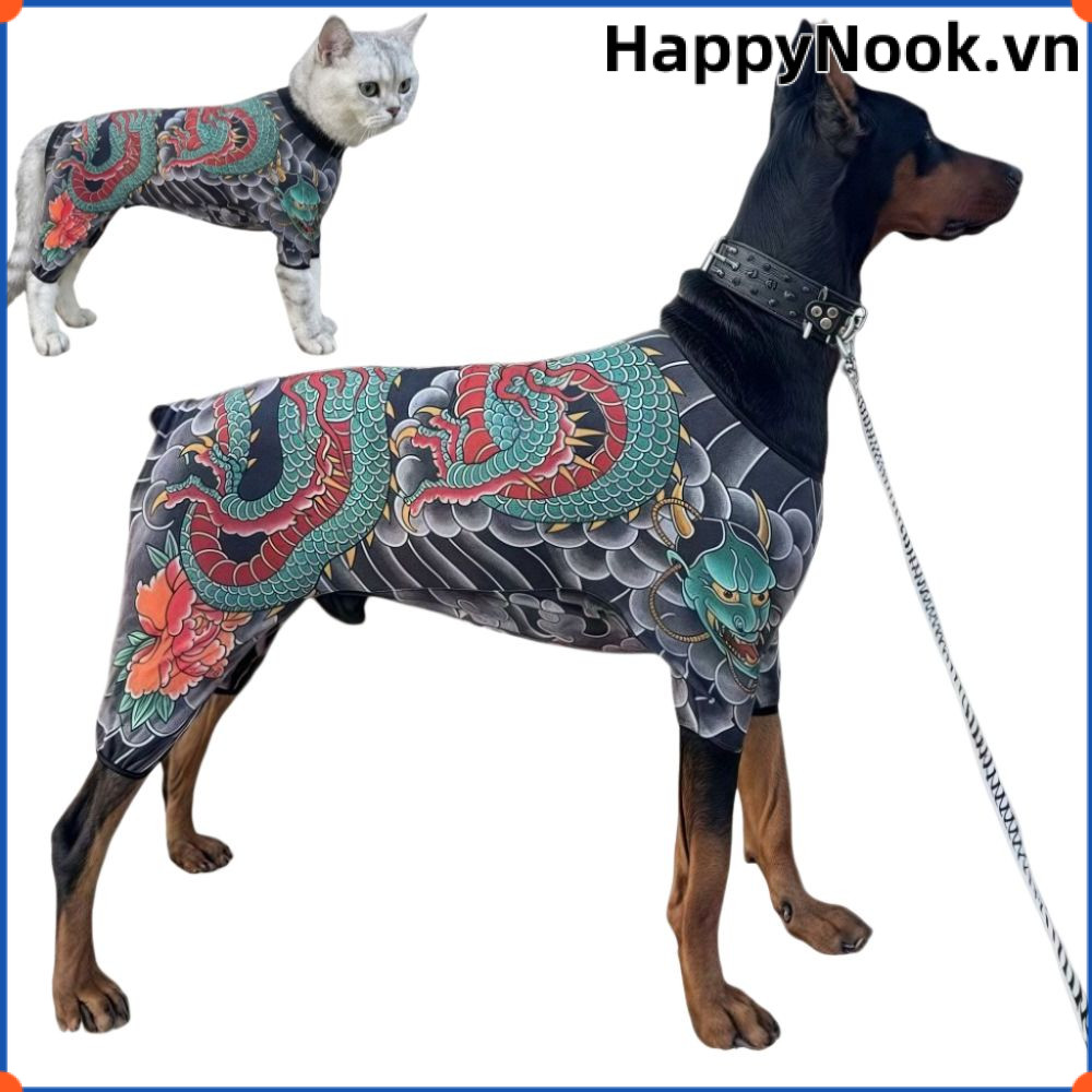 HAPPYNOOK Dog Cat Tattoo Jacket, Áo Vest hình xăm thú cưng thoáng khí như thật, Sáng tạo Bốn mùa Quầ