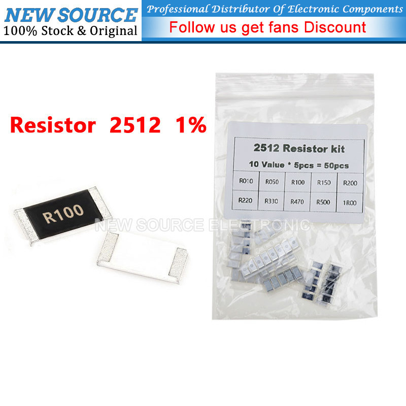 [50 CÁI] 2512 Bộ điện trở SMD 10ValuesX5 CÁI 1% R010 1R00 R100 R220 R050 R470 R330 Ohm