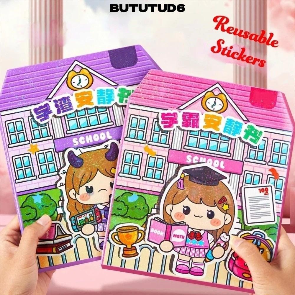 BUTUTUD6 Sticker Book, PET Cartoon Quiet Book Sticker, Giáo dục Handmade Sticker Sách Quà tặng ngày 