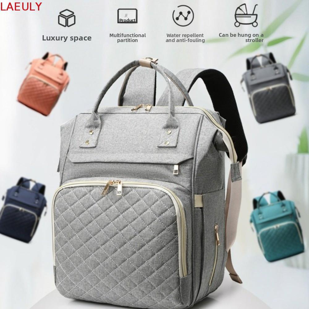 Túi Mẹ LAEULY, Ba Lô Tã Màu Trơn Nylon, Thời Trang Đa Năng Cầm Tay Chống Thấm Nước Nappy Bagpack Lưu