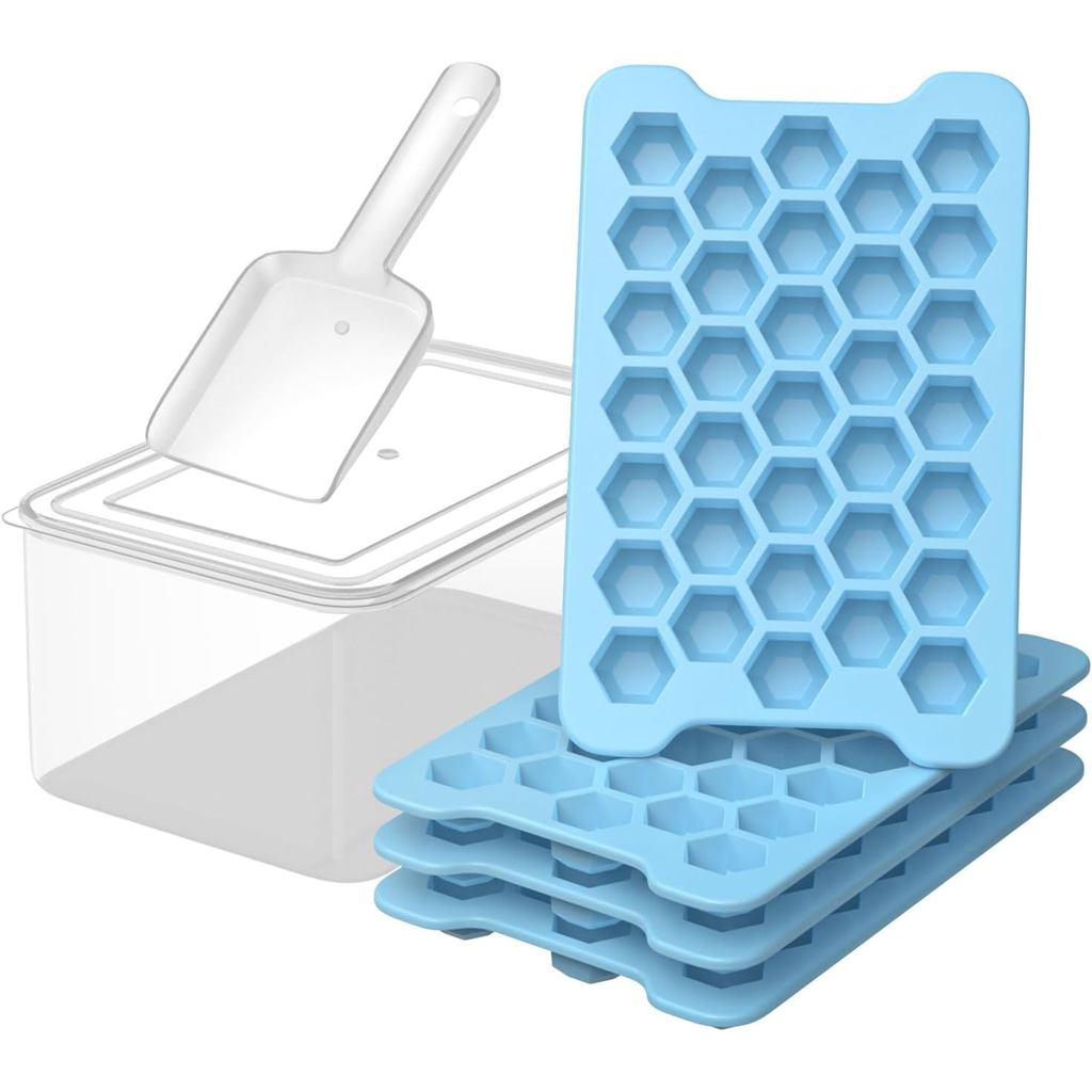 Mini Ice Cube Tray for Freezer: Small Plastic Ice Cubes Trays for Freezer with Box - Easy Release St