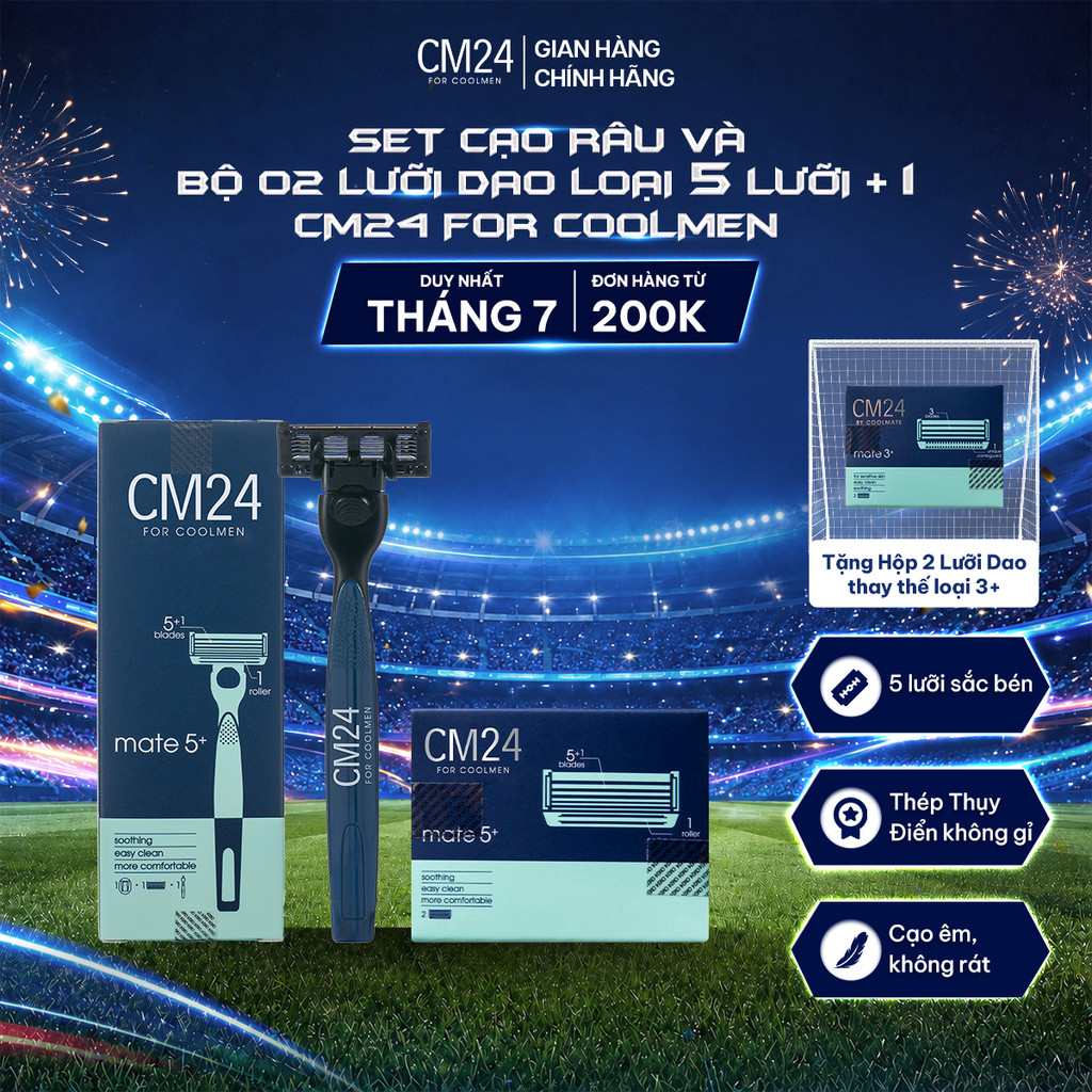 [GIẢM 35%] Combo Set Cạo Râu Và Bộ 02 Lưỡi Dao Loại 5 Lưỡi+1 Chất Lượng Cao Bền Bỉ Thương Hiệu CM24