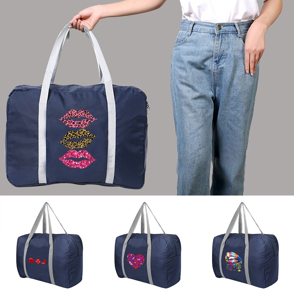 Travel Bag Foldable  Unisex Clothes Organizers Large Capacity Duffle Bag Mouth Printed Women Handbag