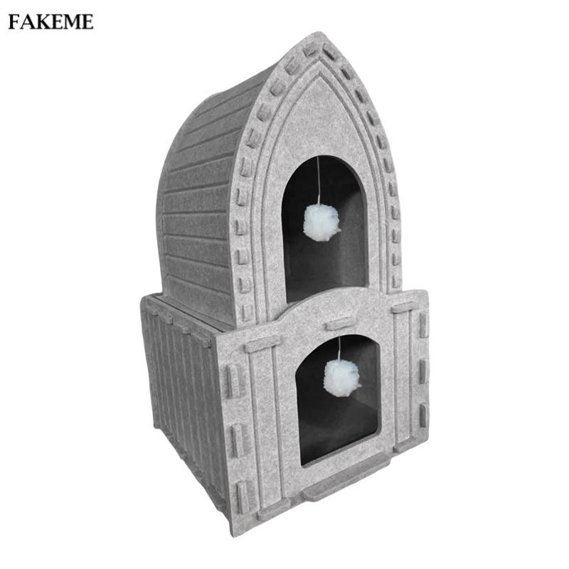 FAKEME Cat Scratcher Hidden House Vải không dệt nỉ Bed Lounge Couch Scratching Board cho mèo Căn hộ 