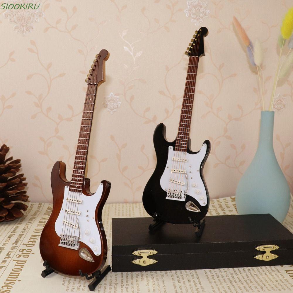 SIOOKIRU Nhà Búp Bê Thu Nhỏ Đàn Guitar, Gỗ Mini Mini Mini Đàn Guitar Điện, Nhạc Cụ Cổ Điển Đàn Guita