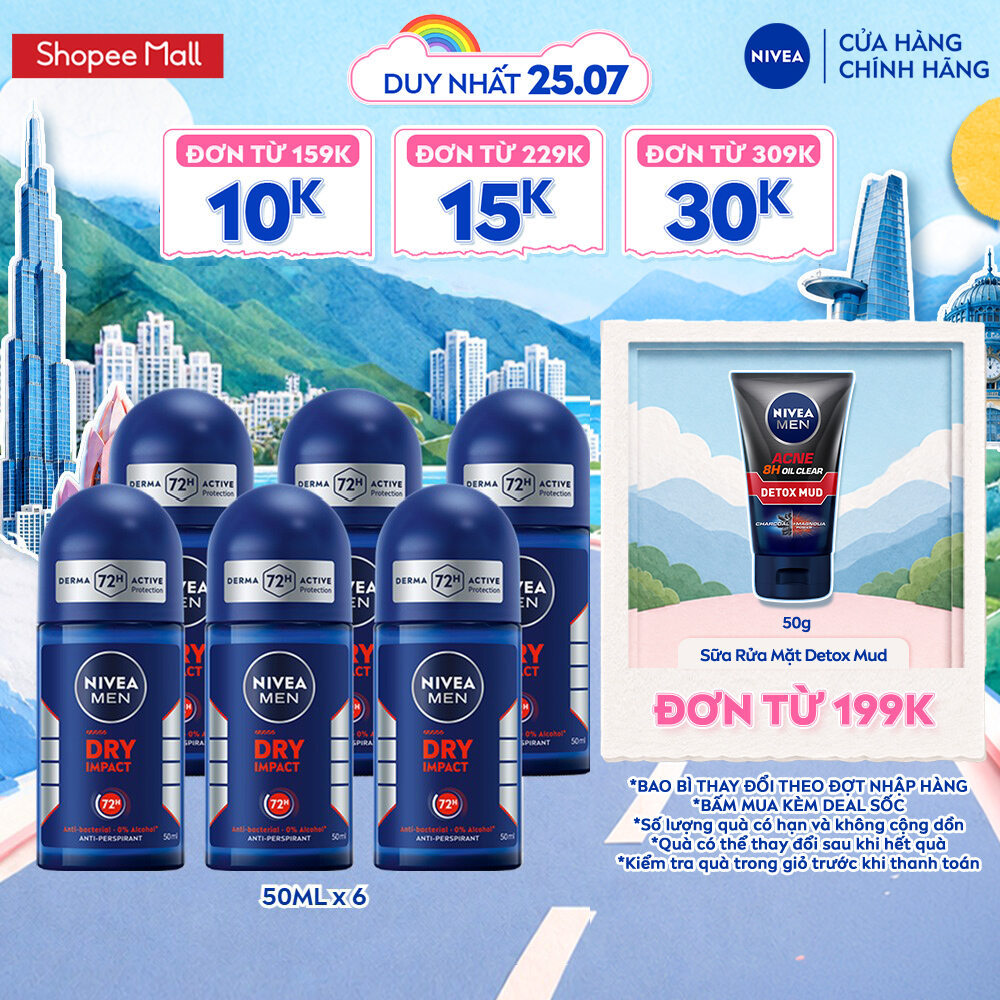 Bộ 6 Lăn Ngăn Mùi NIVEA MEN Khô Thoáng (50 ml) - 81610x6