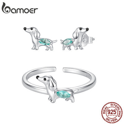 Bông tai bạc Bamoer 925 Dachshund Trang sức thời trang dành cho nữ Quà tặng