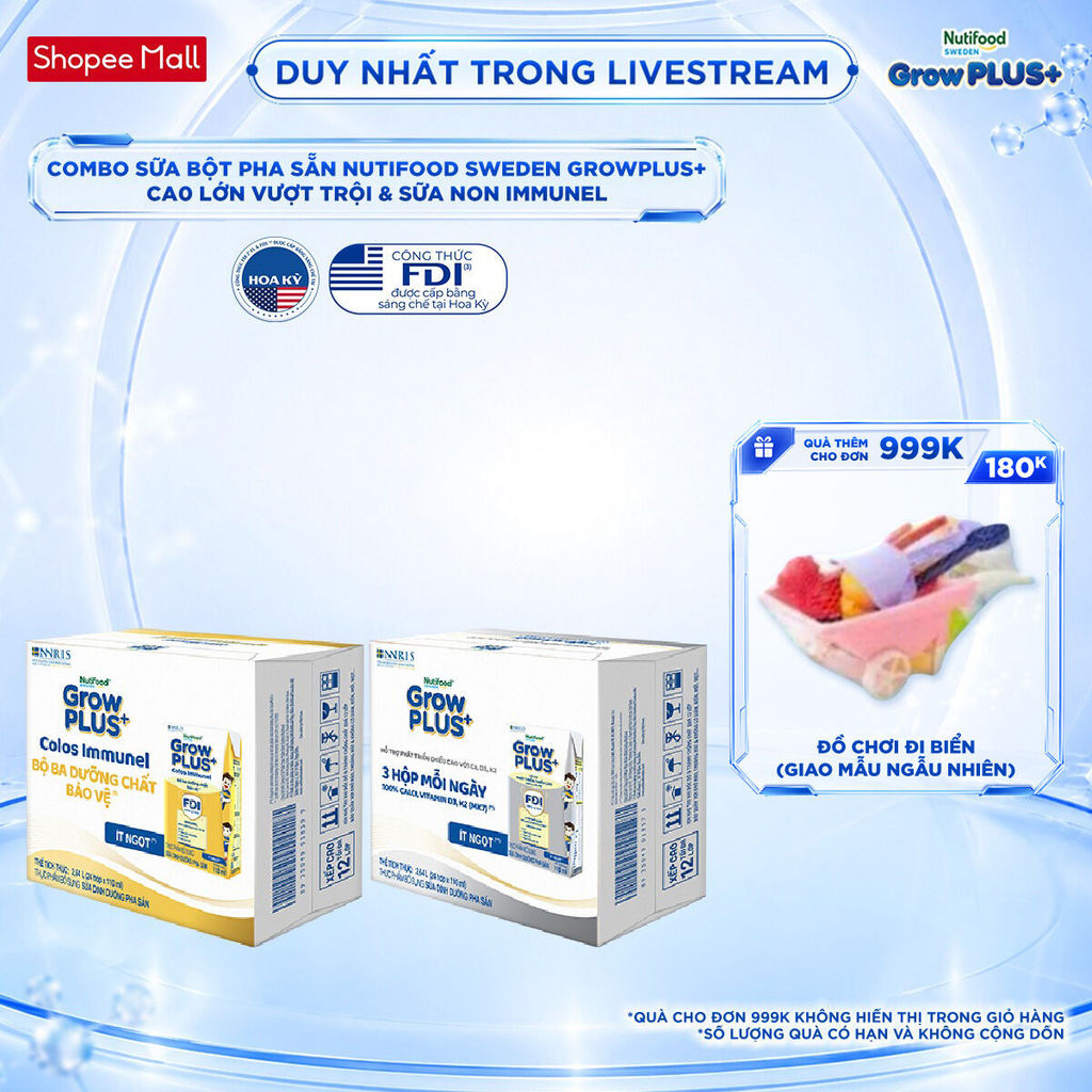 Combo Thùng 24 hộp SBPS GrowPLUS+ Cao lớn vượt trội hộp 110ml + Thùng 24 hộp SBPS GrowPLUS+ Sữa Non 