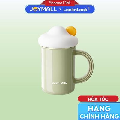 Ly sứ LocknLock SLB019GRN 420ml, hàng chính hãng, có quai, nắp hình mây, ống hút silicone - JoyMall