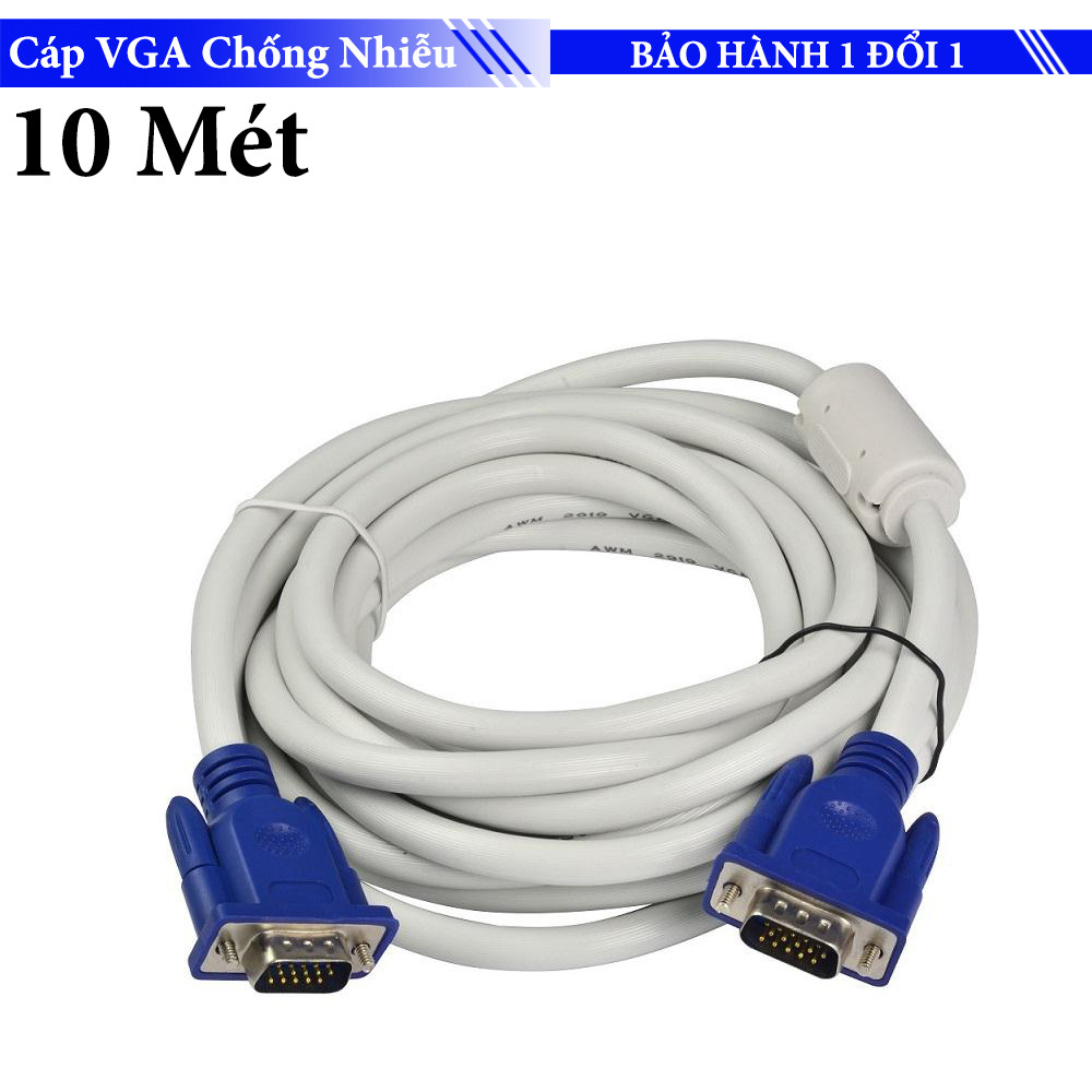 Dây cáp 2 đầu VGA độ dài từ 3m - 5m - 10m -25m - 40m Màu Trắng, Cable VGA chống nhiễu tốt, chuẩn kết