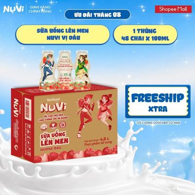 Thùng 48 Chai Sữa Uống Lên Men NuVi Vị Dâu 100ml