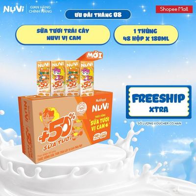 Thùng 48 Hộp Thức Uống Sữa Tươi Trái Cây NuVi Vị Cam 180ml