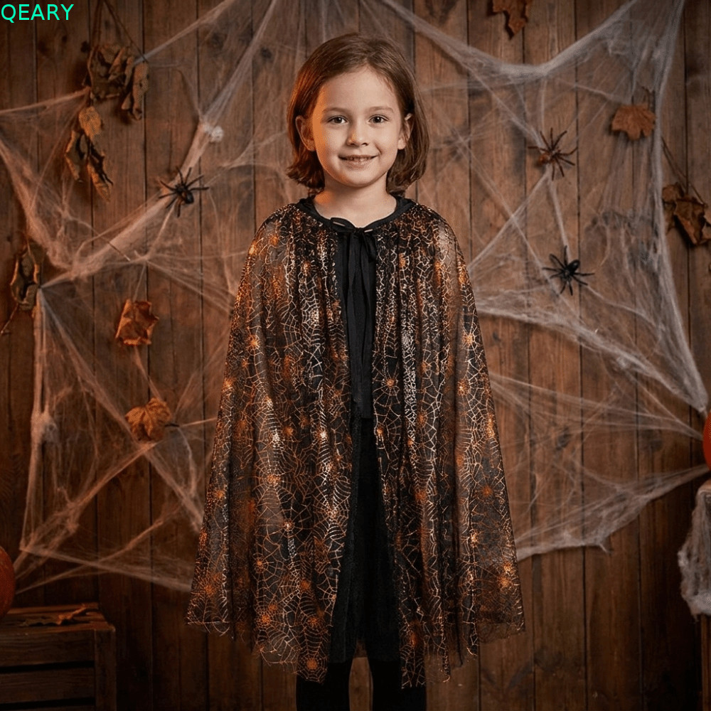 QEARY Halloween Tulle Cape, Nhện Web Bat Trẻ Em Lưới Áo Choàng, Gothic Mềm Sheer Dài Cosplay Trang Phục Cô Dâu Dự Tiệc Phục Hưng