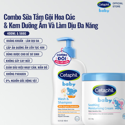 Combo Sữa tắm gội dịu lành GENTLE W&S 400ML & Kem dưỡng ẩm và làm dịu Soothing & Moisturising Cream 566G