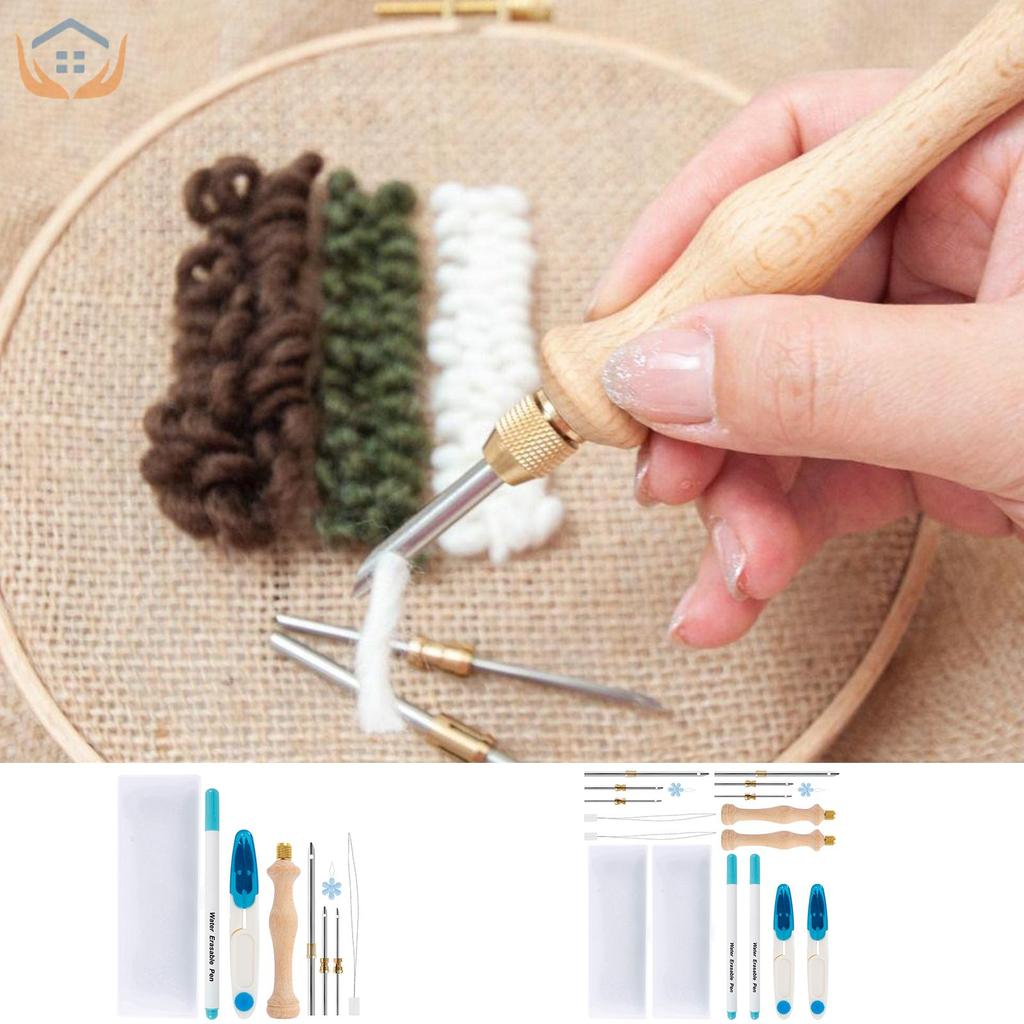 16 / 8 Cái Punch Needle Kit Punch Needle Bộ dụng cụ thêu kim có tay cầm bằng gỗ Thêu Punch Needle ch