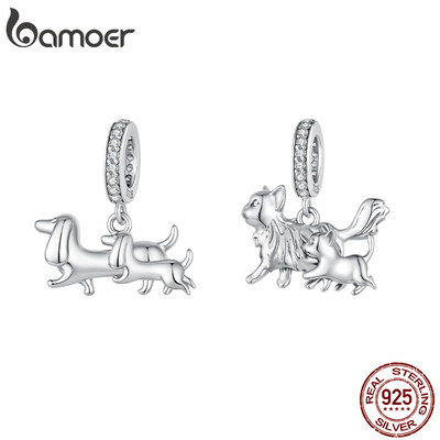 Bamoer Bạc 925 Mèo Và Chó DIY Cho Vòng Tay Quà Tặng Cho Nữ