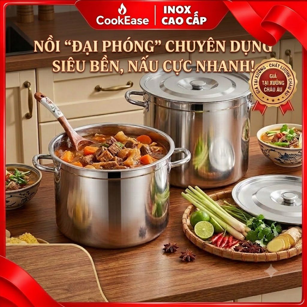 Nồi Inox luộc gà, nồi inox lớn 【25cm-50cm】xô đựng súp đa chủng loại lý tưởng cho quán nhậu và bếp ăn