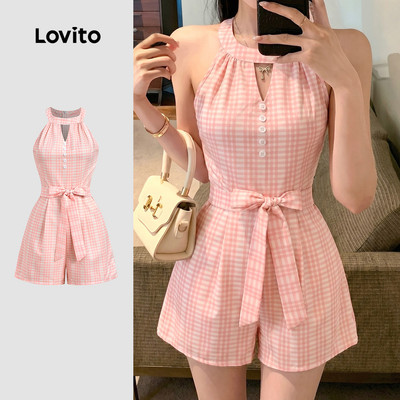 (New Arrival) Lovito Bộ Áo Liền Quần Kiểu Hàn Quốc Thắt Eo Thích Hợp Mặc Đi Làm Mùa Xuân/hè Cho Nữ LK7ED571