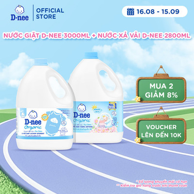 Nước giặt quần áo D-nee 3000 ML - Lovely Sky + Nước xả vải D-nee 2800 ML. - Morning Fresh