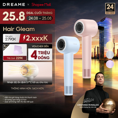 Dreame Hair Gleam AHD12A Máy sấy tóc ion âm | 4 chế độ sấy nóng lạnh | 200 triệu ion âm | BH 24 tháng