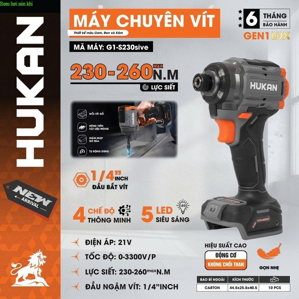 Thân máy chuyên vít búa cải tiến HUKAN G1-S230sive XÁM , Lực siết 230-260Nm MAX, 4 tốc độ, 4 chế độ 