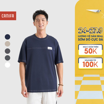 Áo phông nam CANIFA cổ tròn ngắn tay basic phối line 8TS26C002