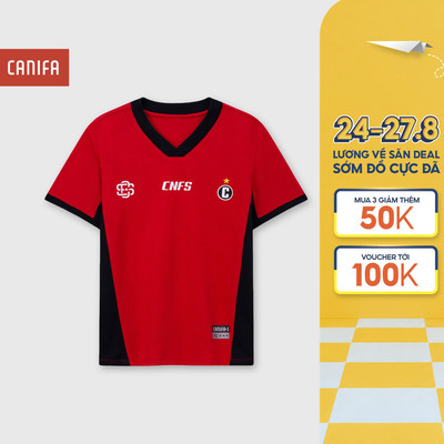 Áo jersey boxy unisex trẻ em CANIFA S form rộng cộc tay in họa tiết Sao Vàng 3TS26S019