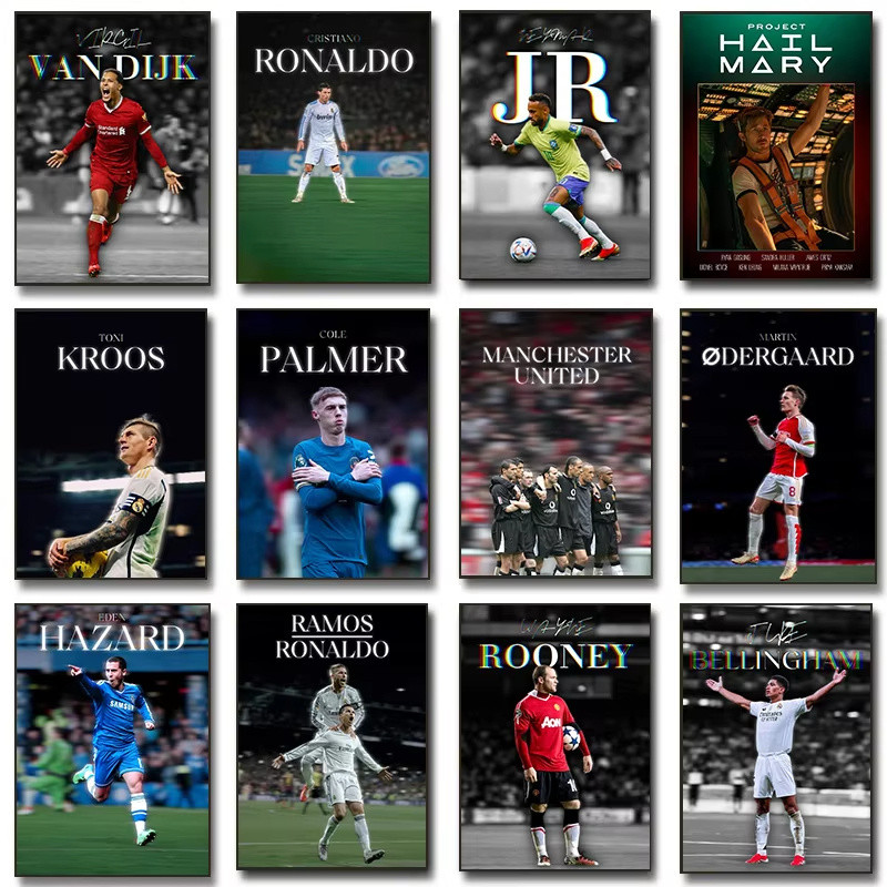 Popular Hot Football Players Posters Soccer Athlete's Signature Modern Prints Canvas Wall Art Pictur