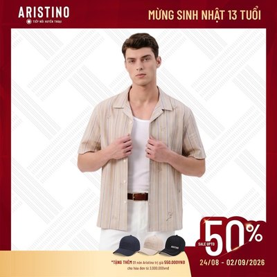 Áo Sơ Mi Nam Tay Ngắn Kẻ Sọc Aristino Linen Cotton Berezza ASSM10AZ