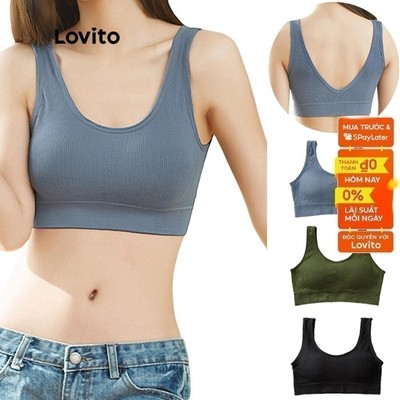 Lovito Phong cách thường ngày Áo Ngực Không Gọng Thoáng Khí Không Đường May Hở Lưng Không Dây Có Thể Tháo Rời Miếng Lót Cổ Chữ U Dành Cho Nữ L23LD072