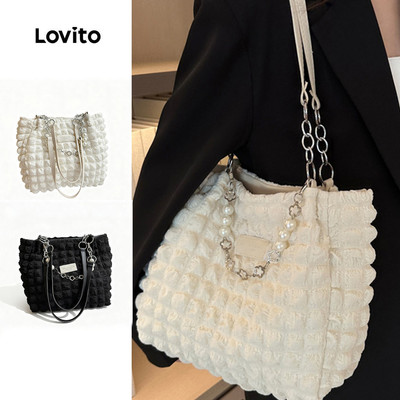 Lovito Túi Đeo Vai Thường Ngày Túi Tote Đi Học/sinh Viên Kiểu Hàn Quốc Đơn Giản Cơ Bản Dành Cho Nữ LFA04001 (trắng/đen)