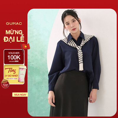 Áo Sơ Mi Nữ Tay Dài GUMAC Form Suông Vai Xệ Chất Kaki Thun Mềm Mát Công Sở AF07031