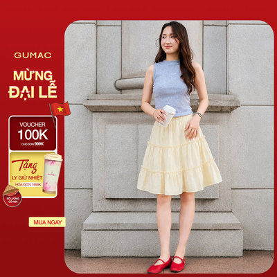 Chân Váy Nữ Gmorning - GUMAC Form A Xòe Lưng Thun Xếp Tầng Nữ Tính Trung Phù Hợp Đi Chơi Đi Làm YVG06018