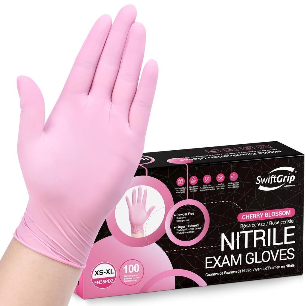 SwiftGrip Pink Nitrile Gloves, 3-mil, Industrial Gloves Disposable Latex Free, for Cleaning & Esthet