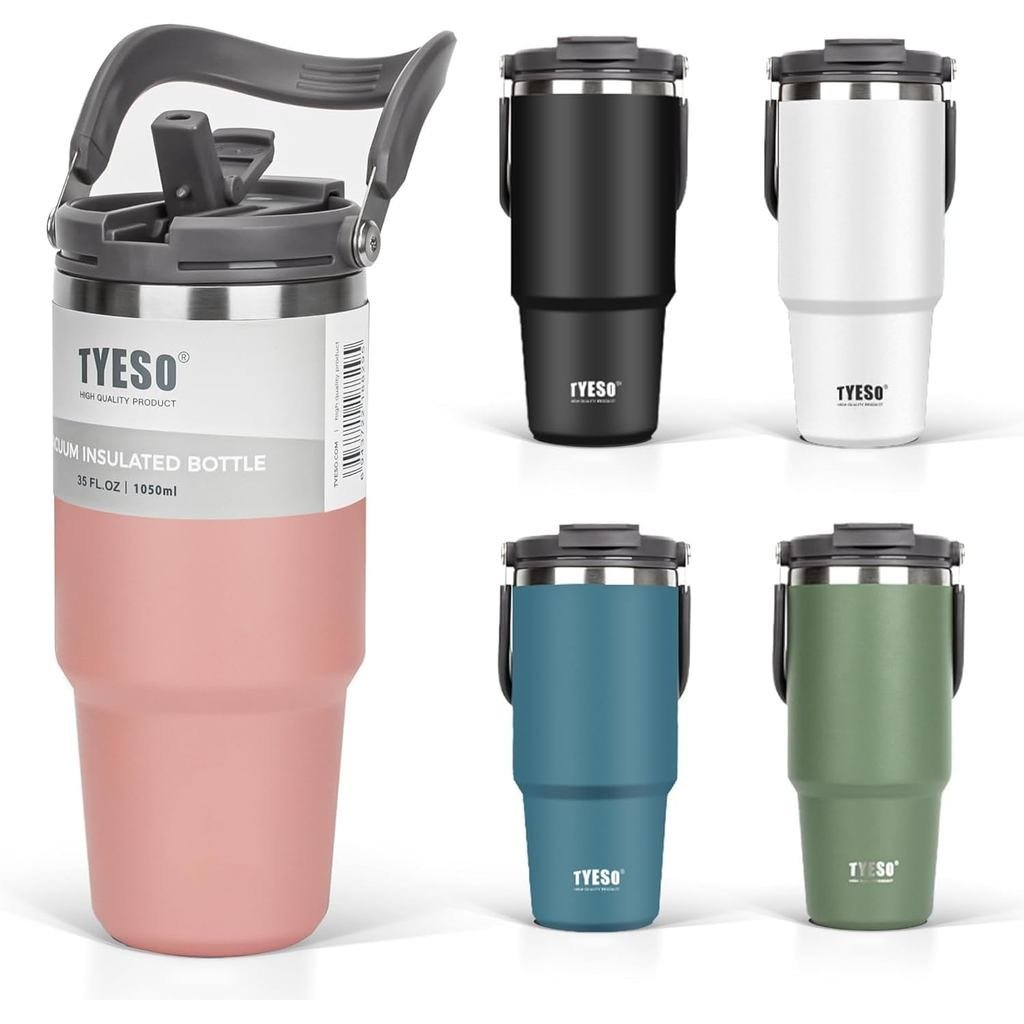 TYESO Tumbler with Handle,Tumbler with Straw, Vacuum Insulated Water Bottle,Double Wall Stainless St