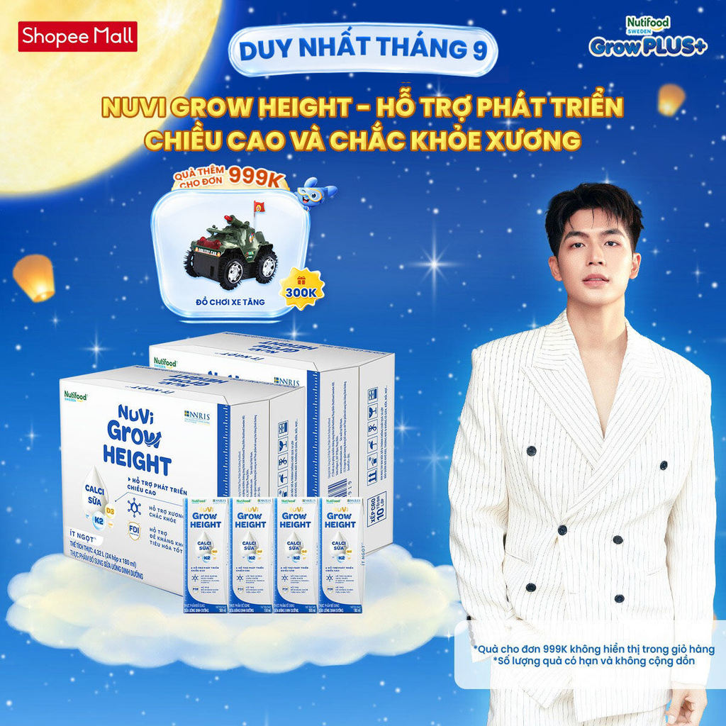 Combo 2 Thùng 24 hộp SBPS Nuvi Grow Height 1+ hỗ trợ phát triển chiều cao hộp 180ml