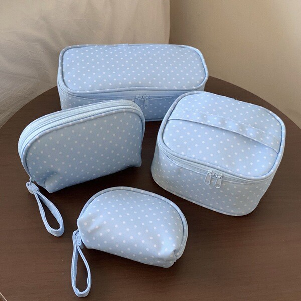 | mini cosmetic bags | 【travel cosmetic bags】 ☬Túi Đựng Mỹ Phẩm Chấm Bi Xanh Nữ Dung Tích Lớn Đi Chơ
