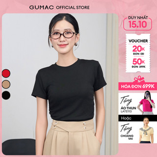 Áo thun ôm nữ cổ tròn thiết kế nhún sườn thời trang GUMAC LATE0605
